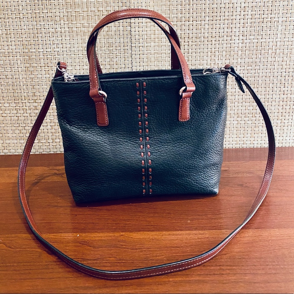 🌟3xHP🌟VTG 2000s Black & Brown Top Handle Pebbled Leather Crossbody Bag Fossil